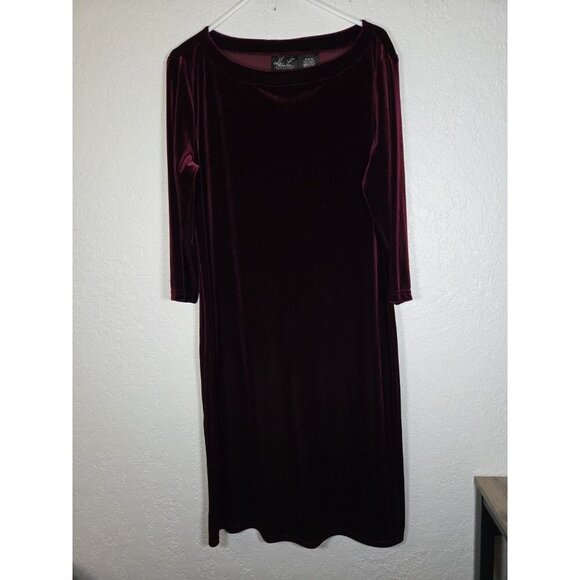 Vintage 90s Kathie Lee Womens Velvet Midi Dress X Large 16/18 Maroon Whimsigoth - Picture 1 of 3